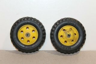 Set Of Two Vintage Marx Pressed Steel Truck Tires With Rims