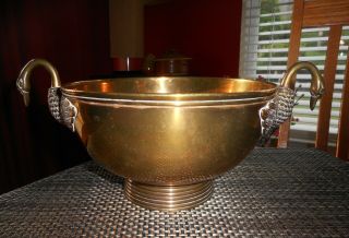 Antique Vintage Brass Centerpiece Bowl Swan Handles Heavy Large
