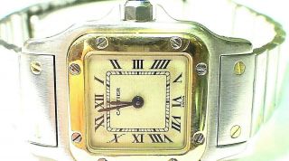 Vintage Santos De Cartier 18k Solid Gold Stainless Quartz Ladies Watch
