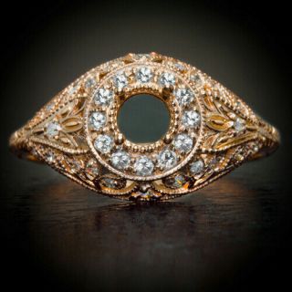 Vintage Art Deco Rose Gold Semi Mount Round Engagement Setting Antique Ring Halo