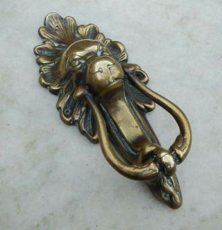 Antique Reclaimed Small Brass Roaring Lions Head Door Knocker Weathered Patina