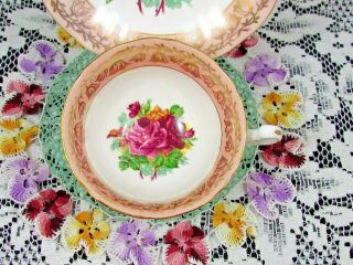 ADDERLEY PURPLE ROSES PINK & GOLD GILT FLORAL TEA CUP AND SAUCER 4
