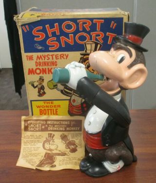 Vintage Marx Wind - Up Short Snort The Mystery Drinking Monkey Instructions & Box
