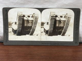 Vintage Rare Wwi Tank Rearing Up From Shell Hole Stereo View Card