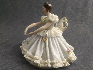 Antique Dresden Porcelain Seated Lady Figurine With Lace Dress 2