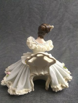 Antique Dresden Porcelain Seated Lady Figurine With Lace Dress 3