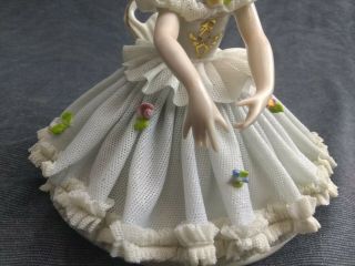 Antique Dresden Porcelain Seated Lady Figurine With Lace Dress 5