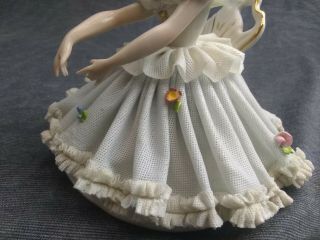 Antique Dresden Porcelain Seated Lady Figurine With Lace Dress 6