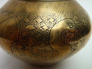 Antique Brass Hindu Bird God Garuda - Decorated Bowl / Pot - Indian 2