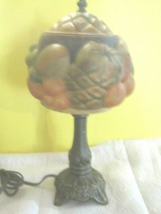 Vintage Reverse Painted Puffy Glass Fruit Lamp Shade With Metal Base 7