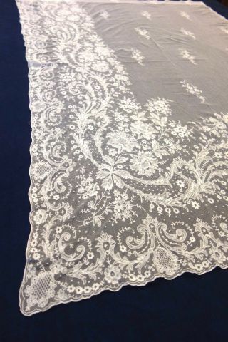 Antique French Country Victorian Chic Tambour Lace Curtains W/ Floral Pattern