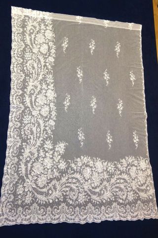 Antique French Country Victorian Chic Tambour Lace Curtains w/ Floral Pattern 2