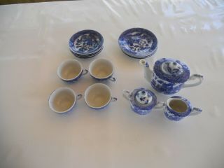 4 Piece Childs Blue Willow Tea Set,  Occupied Japan
