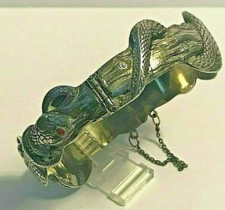 Antique Rare Victorian Sterling Silver Snake Cobra Hinge Bracelet