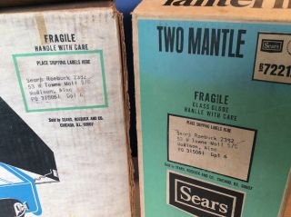 Vintage NIB SEARS Blue 2 Mantle Lantern AND Sears Deluxe 2 Burner Stove Coleman 2