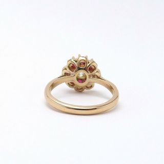 Victorian 18K Rose Gold.  75ctw Chunky Old Mine Cut Diamond Ruby Halo Ring Sz6.  25 5