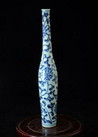 Chinese Old Hand - Made Blue And White Porcelain Flower Pattern Kuan - Yin Vase B01