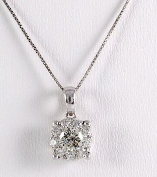 Estate 14k White Gold Diamond Halo.  70 Ctw Necklace 20 In Chain Amber