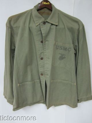 Wwii Us Usmc Marine Corps P41 Hbt Shirt 3 Pocket Copper Buttons Uniform