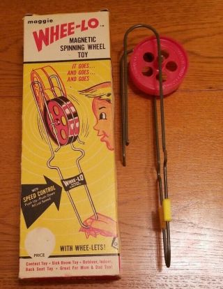 1950s Maggie Whee - Lo Magnetic Spinning Walking Wheel Toy Orig Box Metal Fram