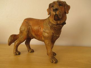 Large Antique Black Forest Carved H.  Mader St.  Bernard Dog Swiss Wood Carving