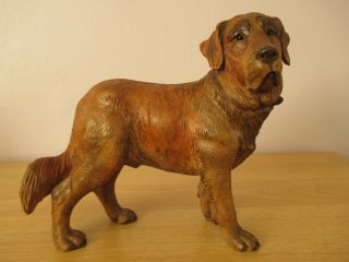 LARGE ANTIQUE BLACK FOREST CARVED H.  MADER ST.  BERNARD DOG SWISS WOOD CARVING 9