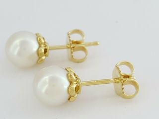 TIFFANY & Co Signature 18K Yellow Gold Akoya Pearl & Diamond Earrings Rtl $1,  400 4