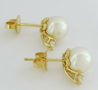 TIFFANY & Co Signature 18K Yellow Gold Akoya Pearl & Diamond Earrings Rtl $1,  400 7