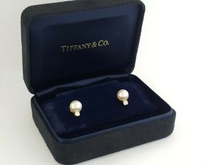 TIFFANY & Co Signature 18K Yellow Gold Akoya Pearl & Diamond Earrings Rtl $1,  400 9