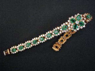 Vintage 1970s Harry Winston Colombian Emerald And Diamond Bracelet In 18k Gold