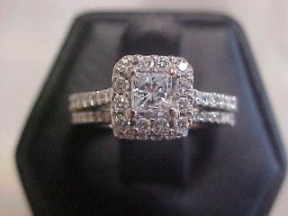 Estate 1.  17ctw Natural Princess Cut Diamond Wedding Set 2 - Rings 14k White Gold