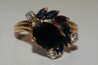 Vintage 2.  5 To 3 Ct Oval Sapphire Diamond Yellow Gold Ring