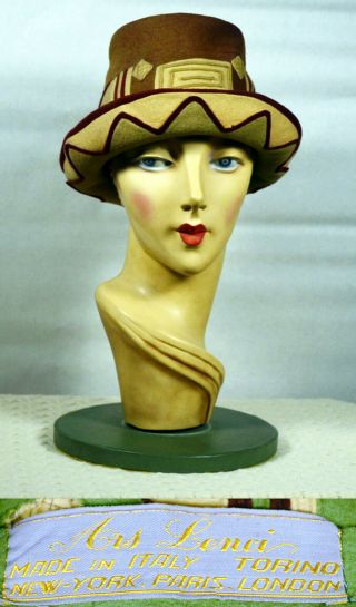 Rare 1920s Vintage Lenci Felt Cloche Hat_italian Doll Maker_ars Lenci Torino