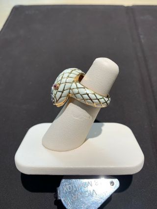 Vintage David Webb.  35 Carat Diamond Ruby & Enamel 18K Gold Snake Ring Size 6.  5 3
