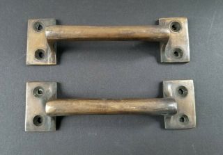 2 Antique Solid Brass Large Strong File Cabinet Trunk Chest Handles 4 - 3/8 " W P13