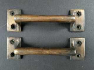 2 Antique Solid Brass Large Strong File Cabinet Trunk Chest Handles 4 - 3/8 