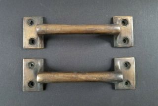 2 Antique Solid Brass Large Strong File Cabinet Trunk Chest Handles 4 - 3/8 