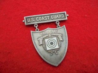 Very Rare Wwii Sterling Us Coast Guard Pistol Shot Expert Medal.