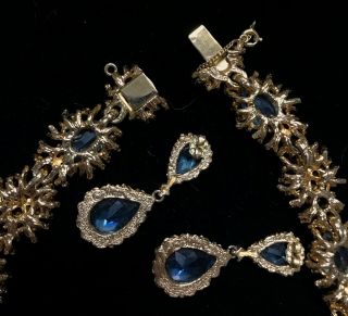 Vtg PANETTA Set Statement Necklace & Earrings Gold Tone Blue Stone SIGNED Repair 3