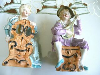 2 Vtg German Porcelain Ceramic Painted Figurine Statue Germany Victorian Couple
