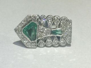Vintage Antique Art Deco 10k Gold 1.  00 Ct.  Diamond Colombian Emerald Ring Size 6