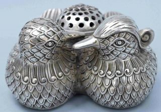 Collectable Handwork Miao Silver Carve Mandarin Duck Ancient Old Incense Burner