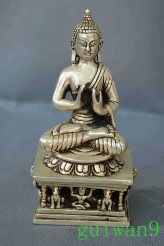 Souvenir Collectable Miao Silver Carve Animal Hold Buddha Religious Noble Statue