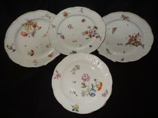 8 Antique Meissen Dinner Plates Hand Painted Scattered Flowers First Quality -