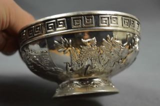 Souvenir Collectable Handwork Exorcism Old Miao Silver Carve Phoenix Dragon Bowl