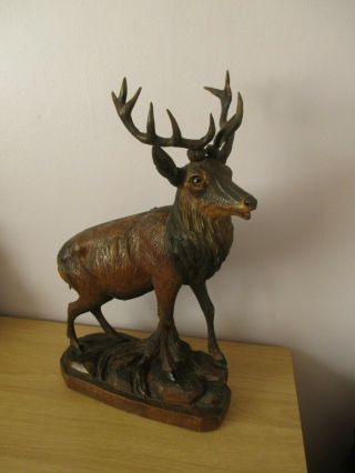 Impressive Large 18.  5 " Black Forest Stag Deer Buck Antique Swiss Wood Carving
