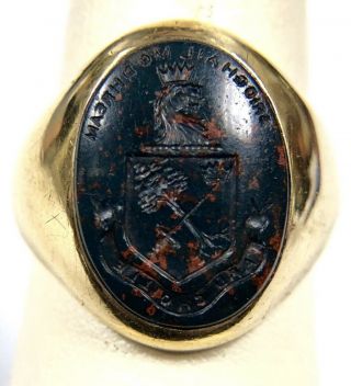 Antique 18k Gold Bloodstone Signet Intaglio Ring Bailey Banks & Biddle 13.  5gms