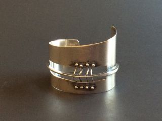 Ed Wiener Signed Modernist Cuff Bracelet Sterling 1950s