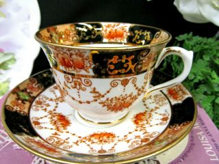 ROYAL ALBERT tea cup and saucer IMARI color and rust rose painted teacup 1920 ' s 4