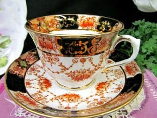 ROYAL ALBERT tea cup and saucer IMARI color and rust rose painted teacup 1920 ' s 5